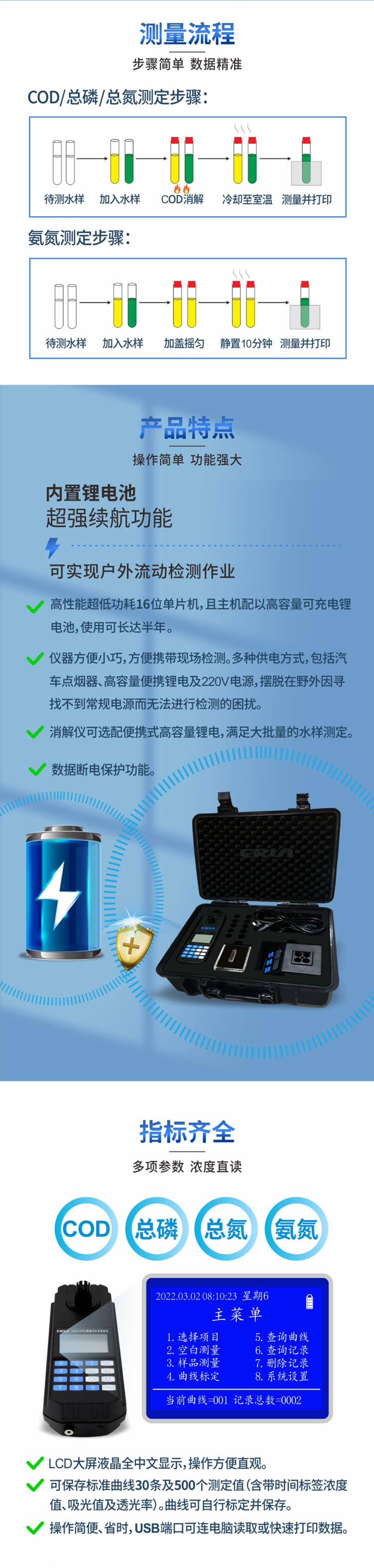 便攜式多參數(shù)COD、氨氮、總磷、總氮水質(zhì)測定儀